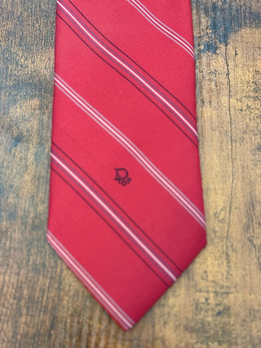 Vintage Christian Dior Paris New York Red Striped Logo Necktie Dior monogram